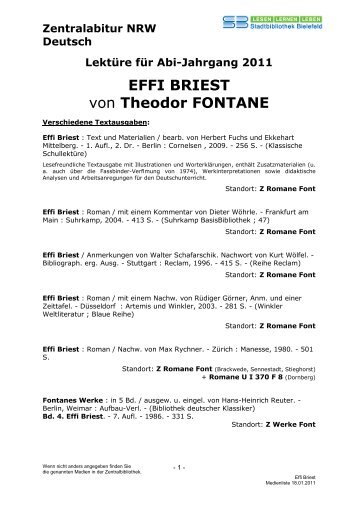 EFFI BRIEST von Theodor FONTANE - Stadtbibliothek Bielefeld