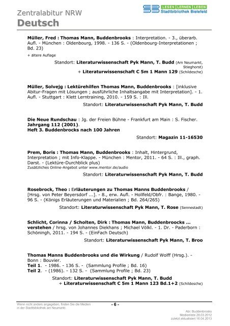 BUDDENBROOKS von Thomas Mann - Stadtbibliothek Bielefeld