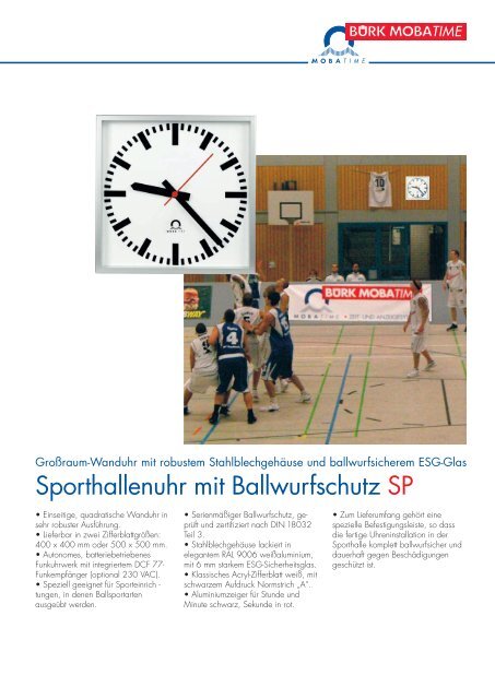 Sporthallenuhr mit Ballwurfschutz SP - Bürk Mobatime GmbH