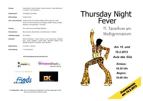 Programm Thursday Night Fever 2012 - Stadtgymnasium Detmold