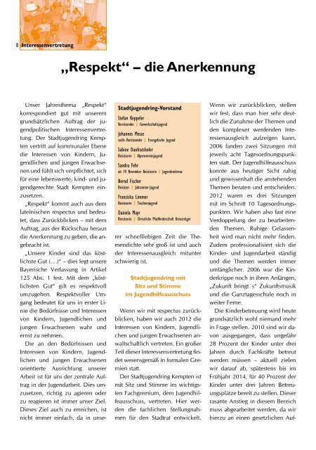 Jahresbericht 2012 - Stadtjugendring Kempten