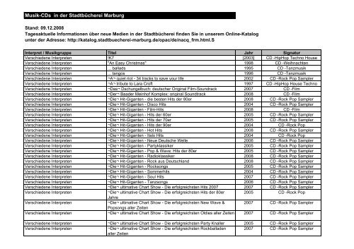 Musik-CDs in der StadtbÃ¼cherei Marburg