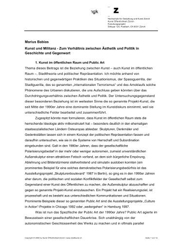 Marius Babias Kunst und Militanz - Zum VerhÃ¤ltnis zwischen ...