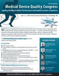 Sixth Annual Medical Device Quality Congress - FDAnews