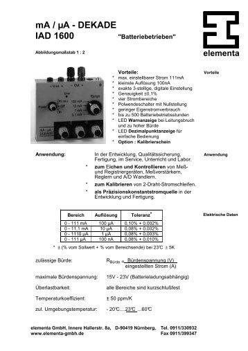 mA / ÂµA - DEKADE IAD 1600 - elementa GmbH