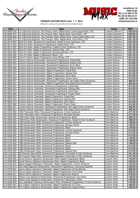 051 623 929 FENDER CUSTOM SHOP cenik 1. 7. 2010 ... - Musicmax