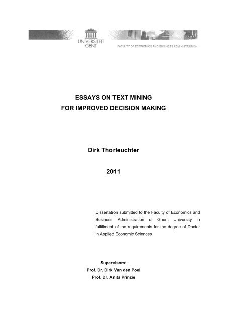 ESSAYS ON TEXT MINING FOR IMPROVED DECISION MAKING ...