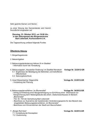 Einladung GR-Sitzung 23.10.2012 Ã¶ - Stadtverwaltung - Bad ...