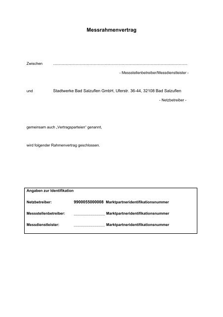 Messrahmenvertrag (PDF) - Stadtwerke Bad Salzuflen