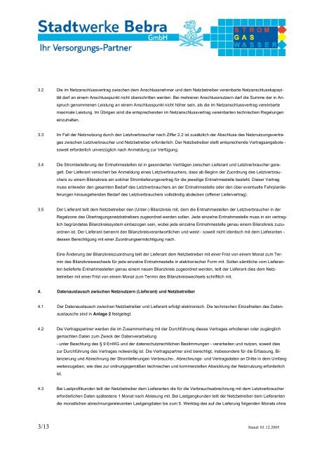 Lieferanten Rahmenvertrag - Stadtwerke Bebra GmbH