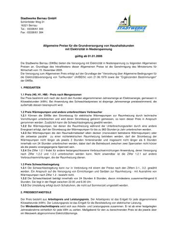 Allgemeine Preise fÃ¼r ElektrizitÃ¤t 1-2006 - Stadtwerke Bernau