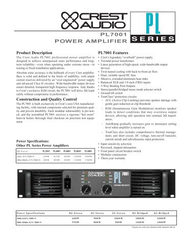 PL7001 Specifications - Crest Audio