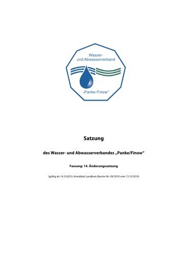 Satzung des Wasser- und Abwasserverbandes "Panke/Finow"