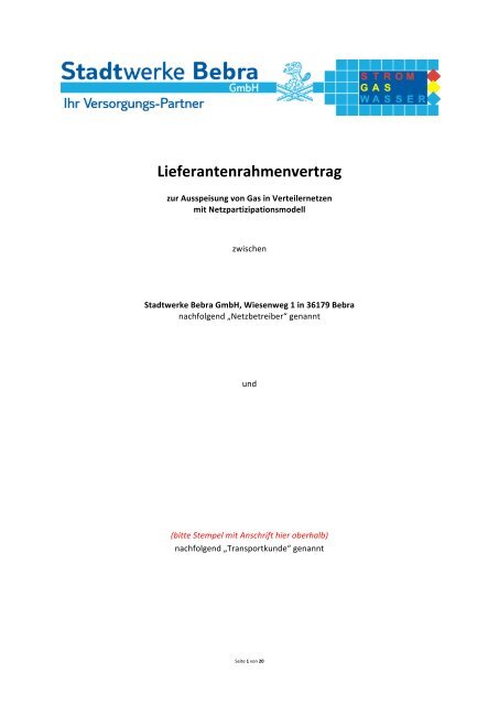 Lieferantenrahmenvertrag - Stadtwerke Bebra GmbH