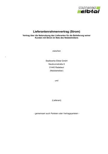 Lieferantenrahmenvertrag (Strom) - Stadtwerke Elbtal GmbH