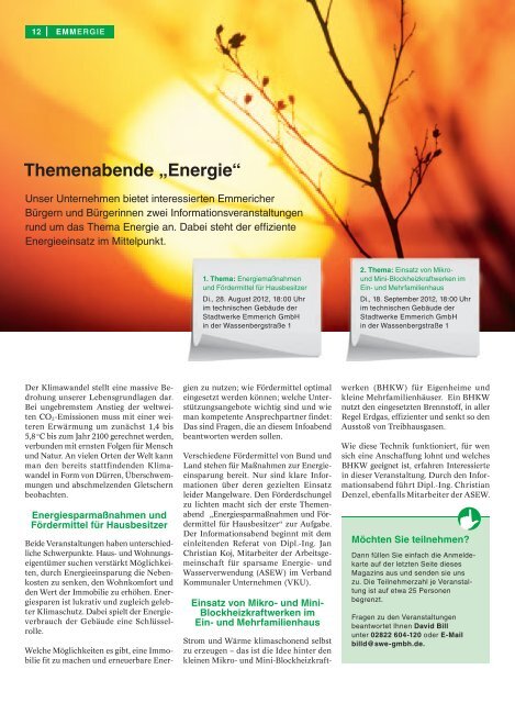 EMMERGIE Kundenmagazin der Stadtwerke Emmerich GmbH 1/2012