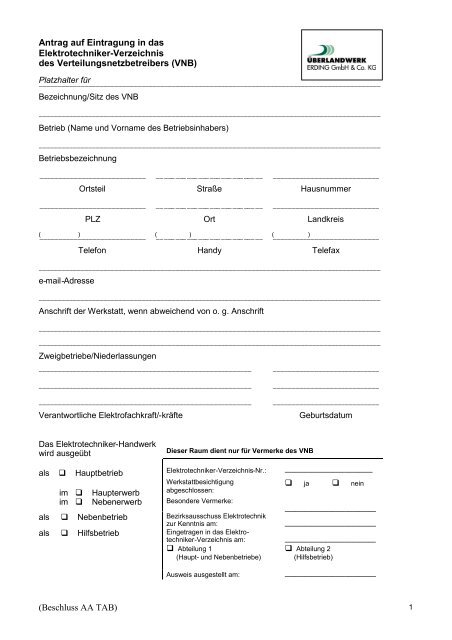 Formular zur Installateureintragung - Stadtwerke Erding GmbH