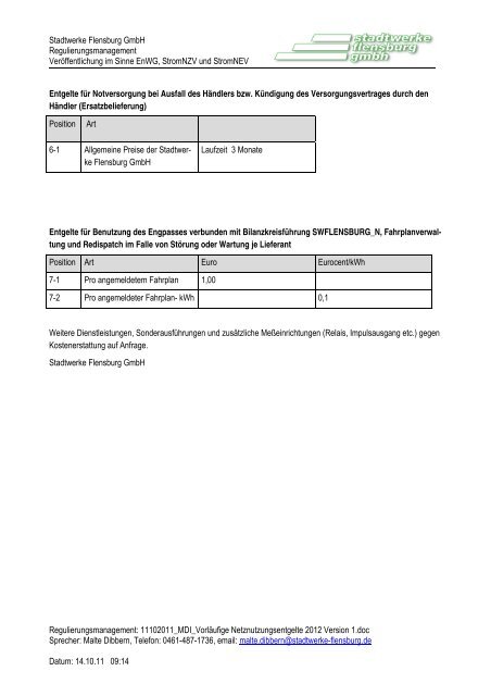 Ihre Nachricht vom: 11 - Stadtwerke Flensburg