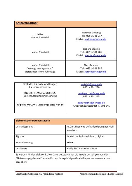 finden Sie unsere Ansprechpartner fÃ¼r die Marktkommunikation