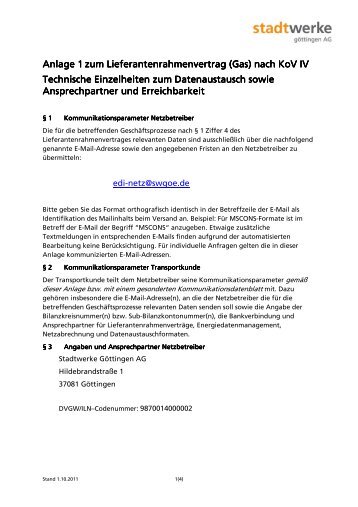 Datenaustausch und Ansprechpartner - Stadtwerke GÃ¶ttingen AG
