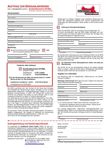 AUFTRAG ZUR ERDGASLIEFERUNG - Stadtwerke Gotha