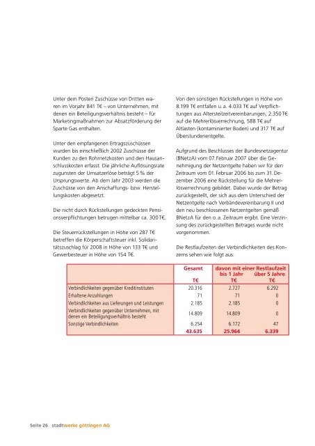 GeschÃ¤ftsbericht 2008 Stadtwerke GÃ¶ttingen AG