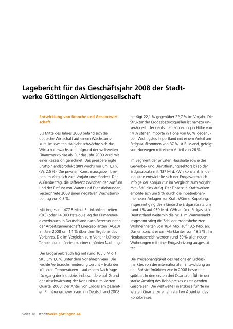 GeschÃ¤ftsbericht 2008 Stadtwerke GÃ¶ttingen AG