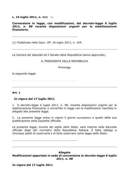 legge n. 111 del 15 luglio 2011 - ClicLavoro