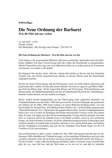 NWO-Plan - Die Neue Ordn ung  der Barbarei - bei Chaco-PUR