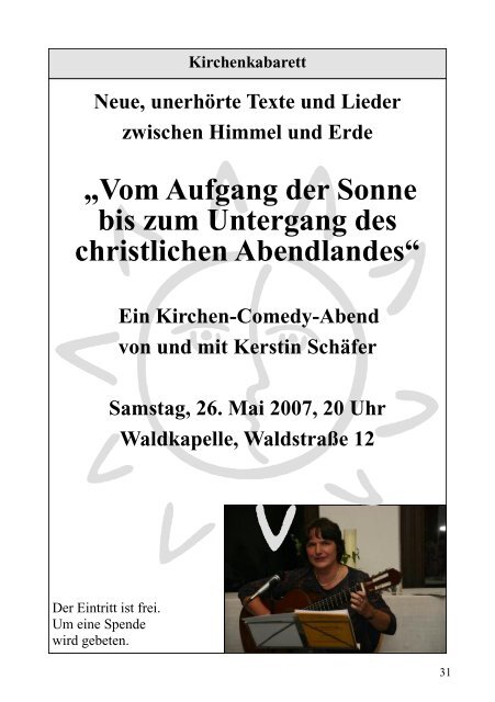 Geistliche Abendmusik am 12. Mai 2007 um 20 Uhr in der ...