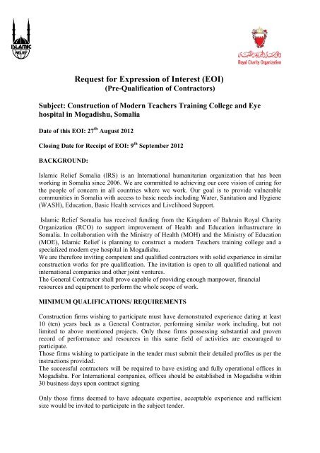 Request for Expression of Interest (EOI) - Somalia NGO Consortium