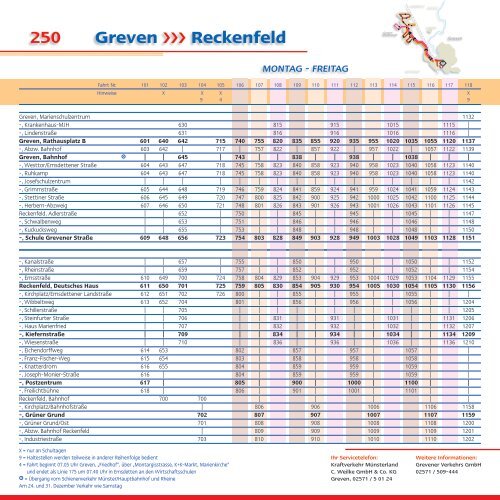 Fahrplan für die Linien 250 / 256 - Stadtwerke Greven