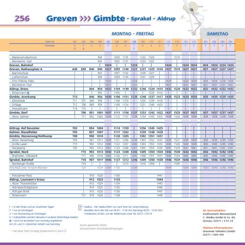 Fahrplan für die Linien 250 / 256 - Stadtwerke Greven