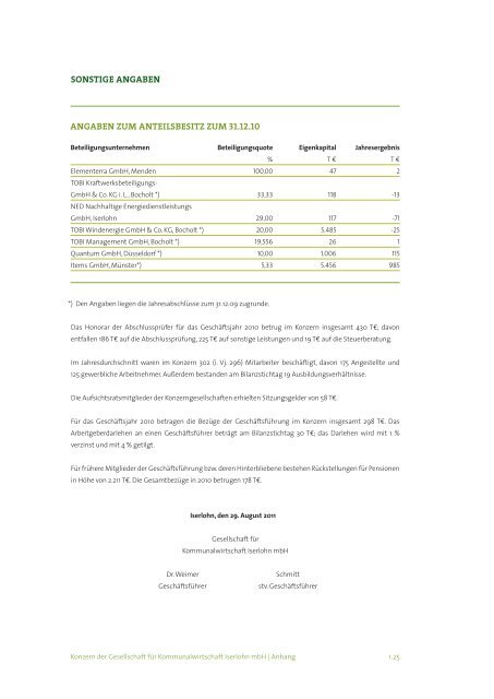 GeschÃ¤ftsbericht 2010 - Stadtwerke Iserlohn