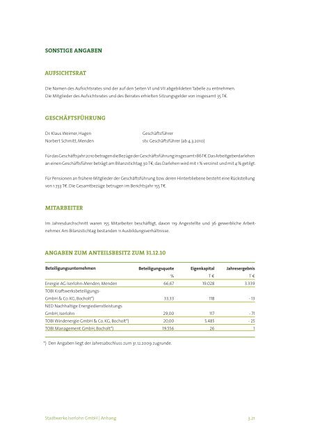 GeschÃ¤ftsbericht 2010 - Stadtwerke Iserlohn