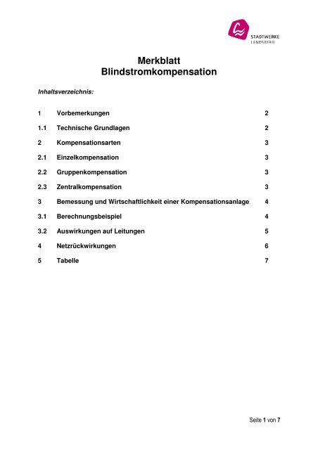 Merkblatt Blindstromkompensation - Stadtwerke Landsberg / Lech