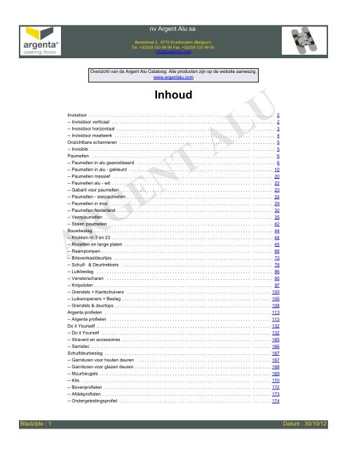 Overzicht van de Argenta artikelen - Argent Alu