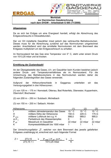 Infoblatt zur Gasabrechnung - Stadtwerke Gaggenau