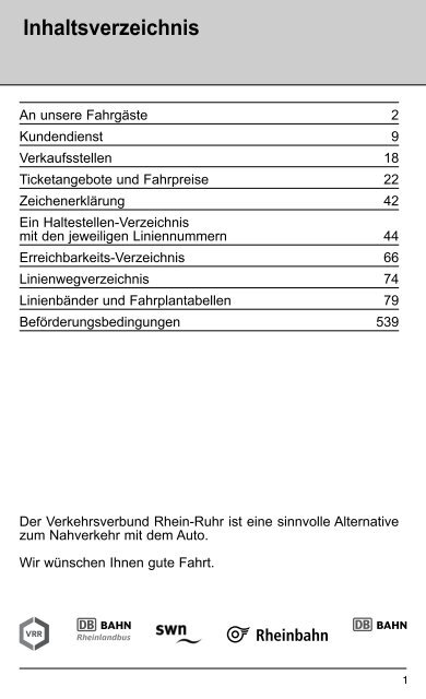 Fahrplanbuch 2014 - Inhaltsverzeichnis - Stadtwerke Neuss