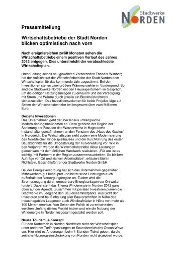 Wirtschaftsbetriebe der Stadt Norden blicken optimistisch nach vorn