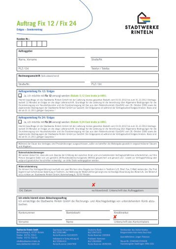 Auftrag Fix 12 / Fix 24 - Stadtwerke Rinteln