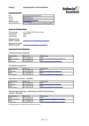 Anlage 1 Ansprechpartner und Erreichbarkeit ...