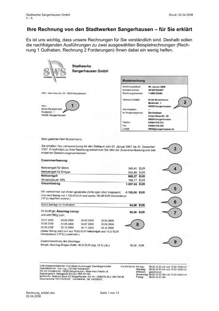 Rechnung erklärt - STADTWERKE SANGERHAUSEN GmbH