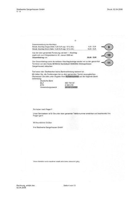 Rechnung erklärt - STADTWERKE SANGERHAUSEN GmbH