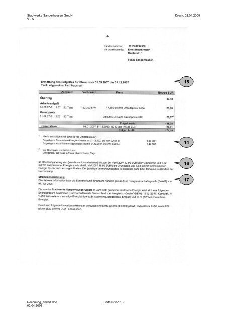 Rechnung erklärt - STADTWERKE SANGERHAUSEN GmbH