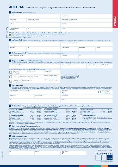 Stromvertrag: Schwabach Single (PDF) - Stadtwerke Schwabach