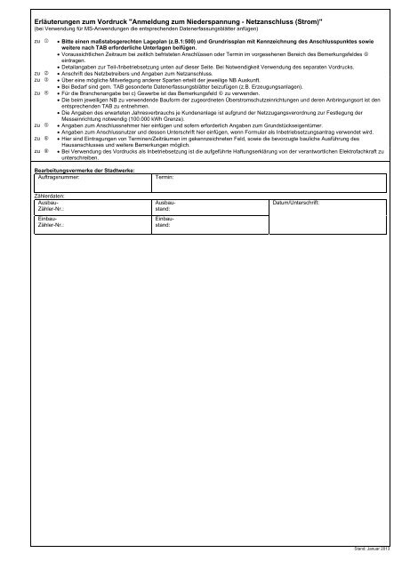 Antrag zur Anmeldung an das Niederspannungsnetz - Stadtwerke ...