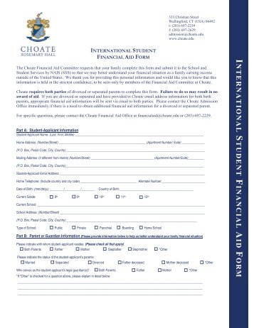 International Student Financial Aid Form - Choate Rosemary Hall