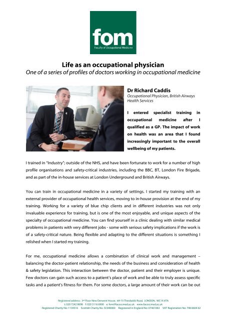 Dr Richard Caddis - Faculty of Occupational Medicine