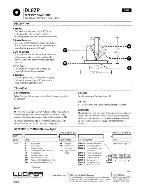 Spec Sheet Lucifer Lighting Spec Sheet Lucifer Lighting